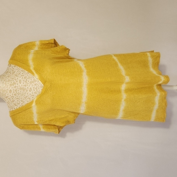 Baci Yellow 100% Linen Tie Dye Deep VNeck Short Sleeve Relaxed Fit Tunic Beach - Picture 1 of 12